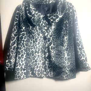 Rafaella Black and Gray Animal Print Teddy Jacket